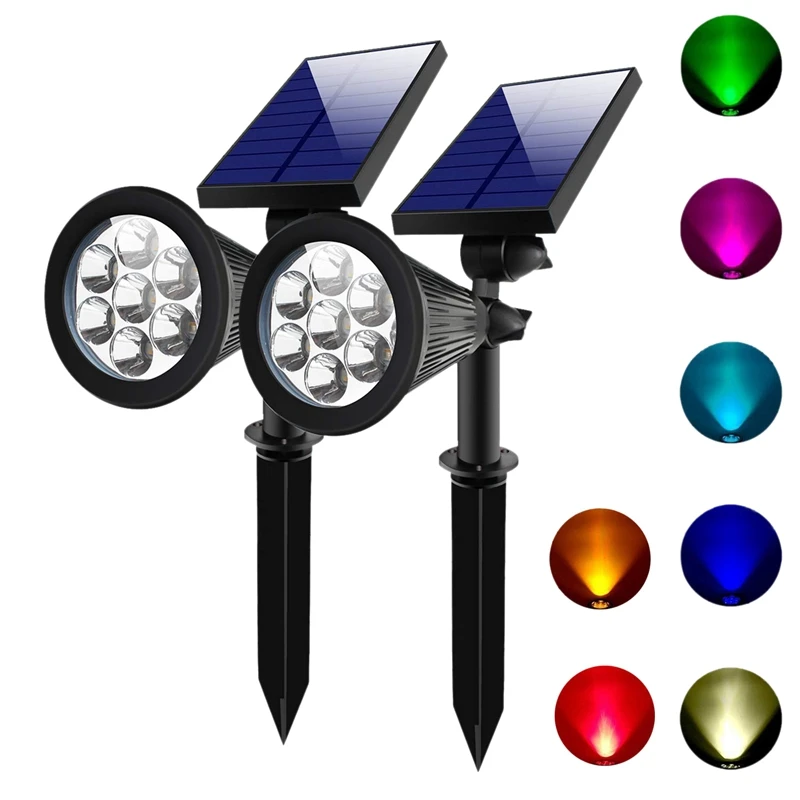 

2 SETS 7 LED Solar Spotlights Outdoor Solar Lights Waterproof Color Spot Lights for Garden Landscape Spotlights Dark Sensing Aut