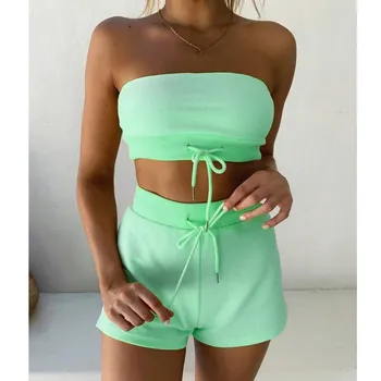 

Two piece set Solid Color Women's Clothing Crop Top and Shorts Pants set Outwear Sportwear Simple Style Tracksuit Outfit