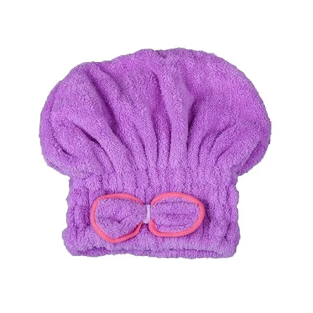 Purple Милая шапочка для ванны с бантиком, утолщенная шапочка для мытья волос, быстросохнущее полотенце для волос, двухслойная сухая шапочка для волос - Цвет: Purple