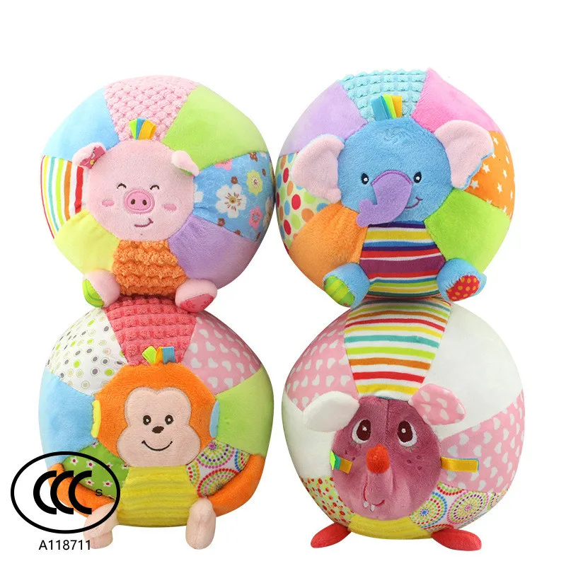 Musical Baby Soft Plush Ball Toy 15cm Rattle Animal Children's Toys Developing Toys Baby Rattle Ball Cartoon Toys Baby Music Toy
