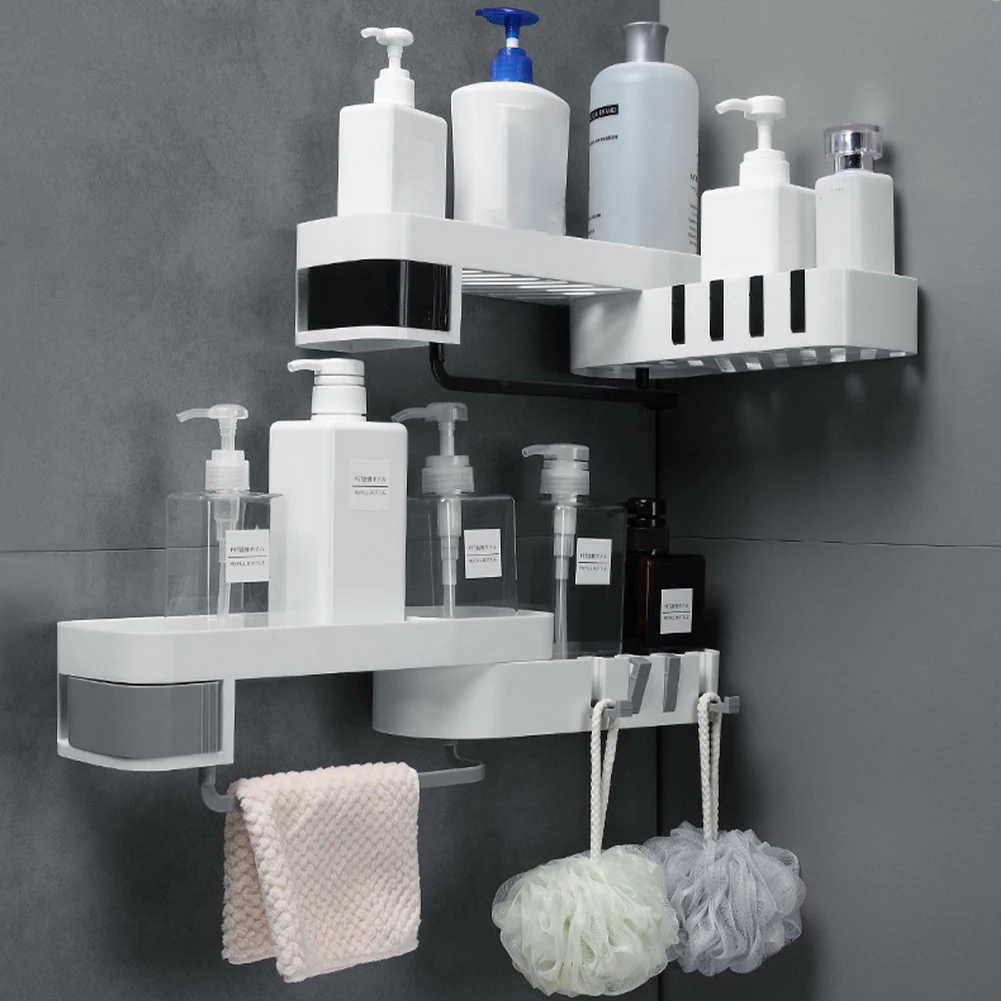 

Bathroom Storage Rotating Storage Rack With Hook Corner Holder Shelf Seamless With 4 Hook Wall The Goods Organization Bathroom