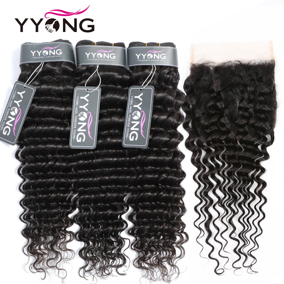 

Yyong Hair 6x6 Closure With Bundles 3 Bundles Deep Wave With Closure Non Remy Brazilian Hair Weave Bundle With Lace Closure