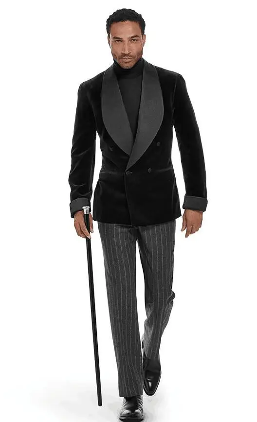 2020 Latest Coat Pant Designs Shawl Lapel Velvet Men Blazer Double Breasted Formal Tuxedos Jacket Prom Party Male 2Pieces | Свадьбы и