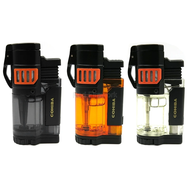 

COHIBA Special Red Transluce Metal & Plastic Windproof Cigar Cigarette Lighter 3 Torch Jet Flame Portable Lighters W/Gift Box