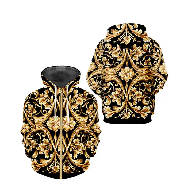 zip up hoodie coats Новинка, брендовый мужской комплект, куртка на молнии в стиле барокко+ штаны для бега, комплект из 2 предметов, роскошный спортивный костюм унисекс с 3D принтом Королевского цветка - Цвет: zip up hoodie coats