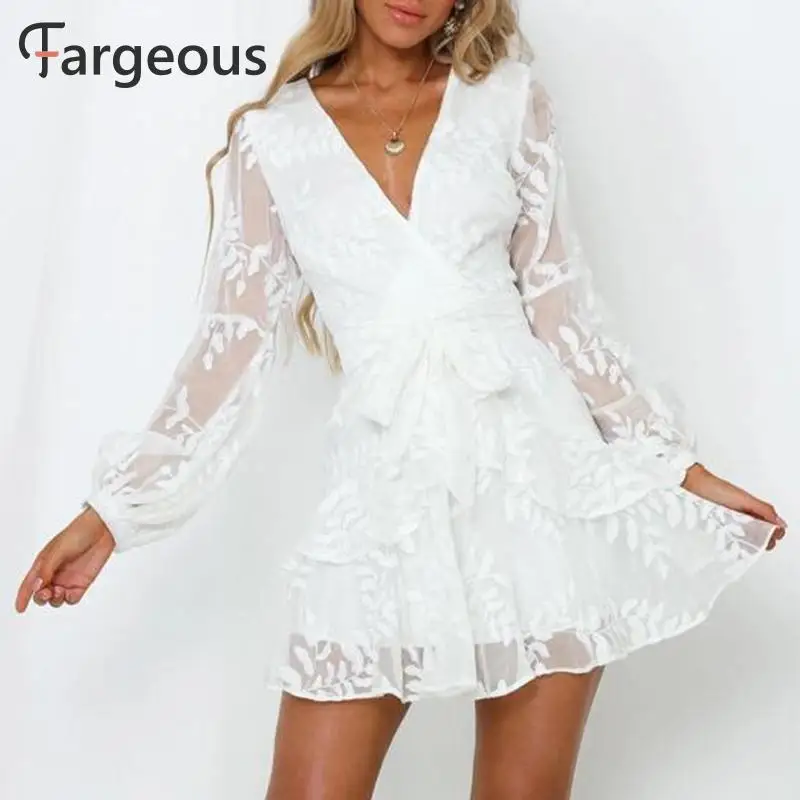 Fargeous Сексуальное Белое Кружевное платье с вышивкой для вечеринки женское осенне
