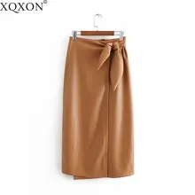 Весна, Новое поступление, высокая талия, Camel, искусственная кожа, юбки для женщин, на шнуровке, талия, длинные юбки, Женская офисная одежда, Faldas Strretwear