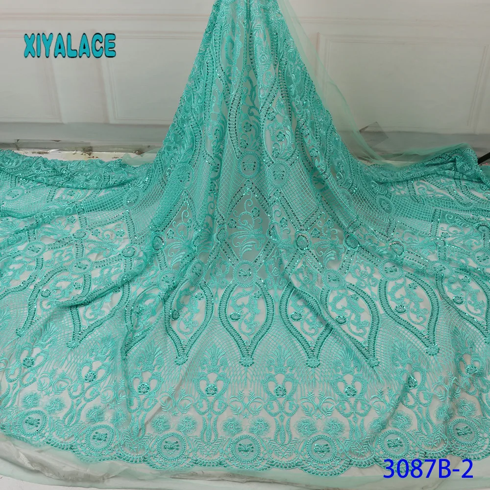 

African Lace Fabric 2019 High quality Stones with Embroidery Nigerian Lace Fabric For Women French Mesh Lace Fabric YA3087B-2