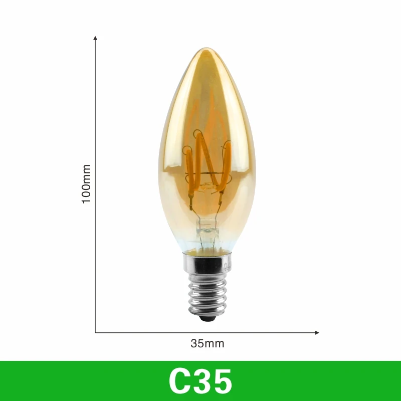 T45 ST64 G80 G95 G125 T225 Spiral Light LED Filament Bulb 4W 2200K Retro Vintage Lamps Decorative Lighting Dimmable Edison Lamp - Испускаемый цвет: C35