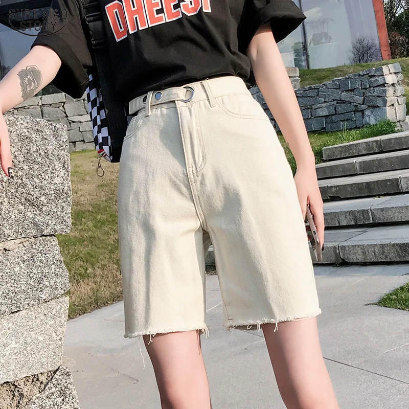 Fashion Jean Shorts Women High Waist Plus Size Summer Solid Denim trouser Streetwear Sky Blue Black Beige Gray 2021 10422 | Женская