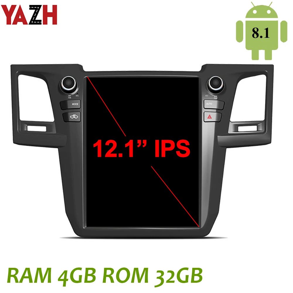 YAZH Android 8,1 Tesla стиль автомобиля gps Мультимедиа для Toyota Fortuner 2007- с 12," ips gps дисплей Bluetooth 5,0 Carplay