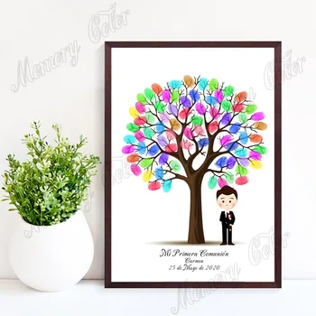 

Personalized Theme Name Date Fingerprint DIY Signature Tree Guestbook For Kids First Holy Communion Souvenir Decoration