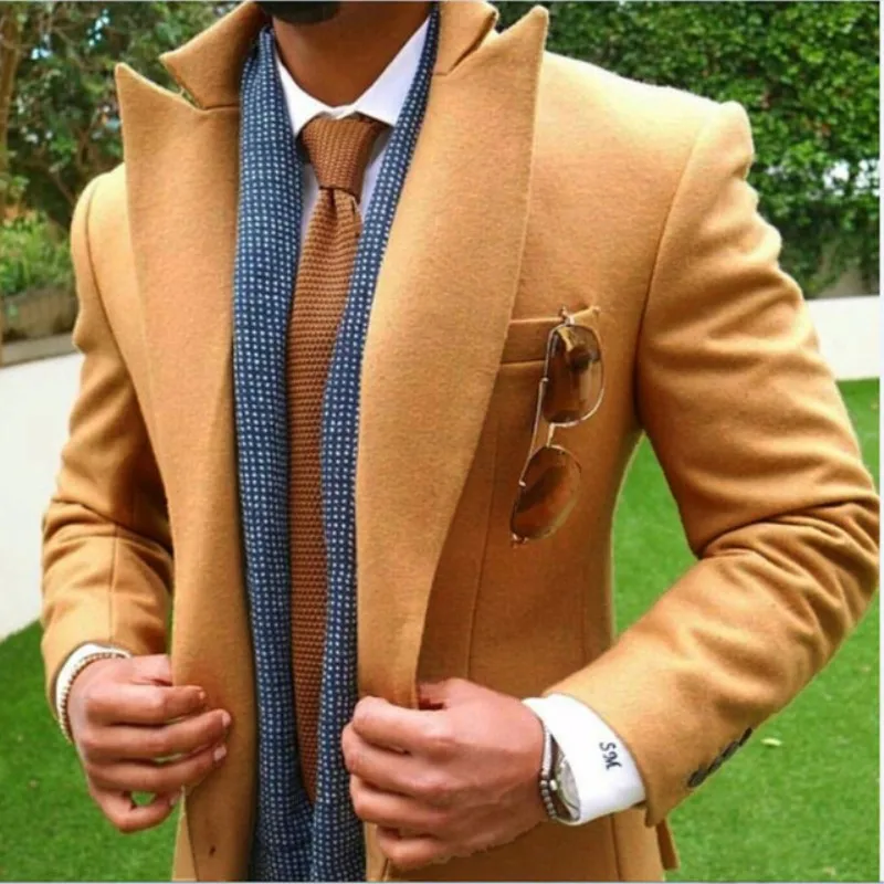 

2023 Latest Coat Pants Designs Tan Brown Tweed Men Suit Slim Fit Jacket Groom Wedding Suits Tuxedo Custom Only One Jacket