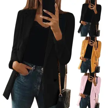 

Women Solid Color Turndown Collar Long Sleeve Coat women's blazer suit jacket casual solid color single button coat OL blazer