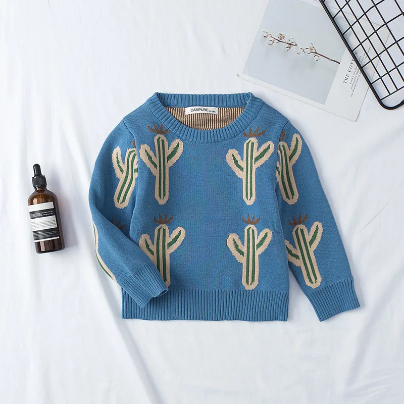 

Spring Autumn Winter Baby Sweaters Cotton Knitted Cactus Pattern Pullover Sweater Warm Clothes for Boys and Girls