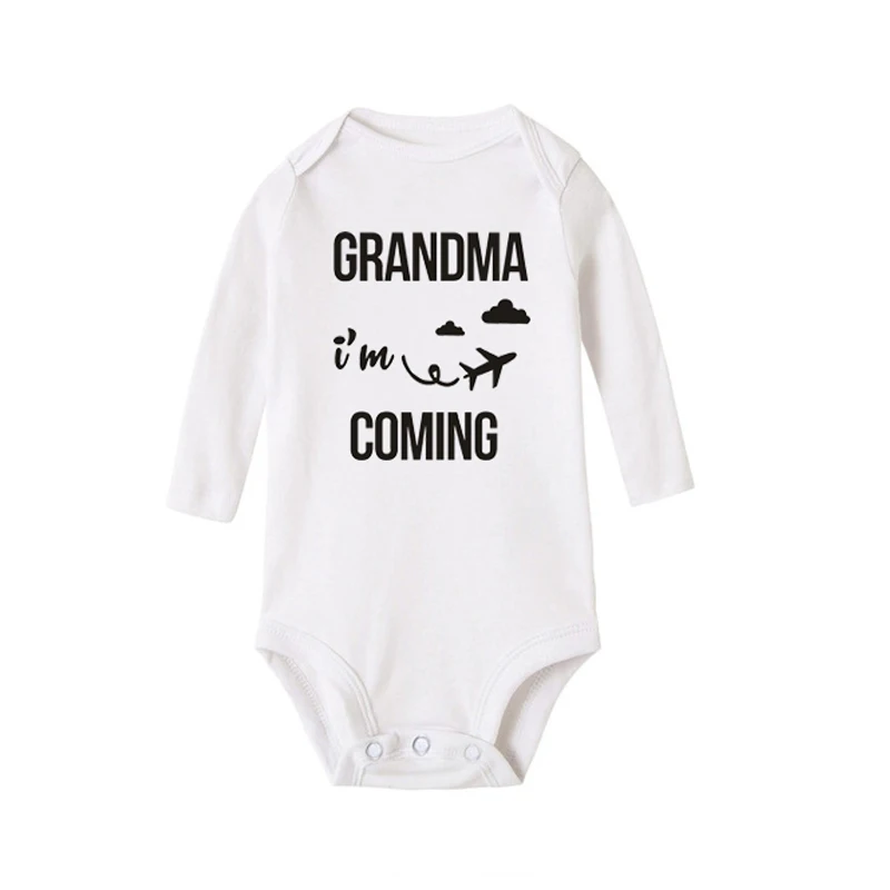 Костюм для новорожденных с надписью «Grandma I'm Coming»; боди с длинными рукавами для маленьких мальчиков и девочек; хлопковые комбинезоны; Забавный комбинезон для младенцев