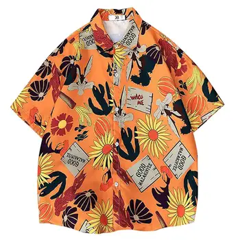 

Yfashion Men Shirts Fashion Floral Trend Casual Hawaiian Shirt Loose Beach Couple Shirts Mens Clothes Short-sleeved Tops