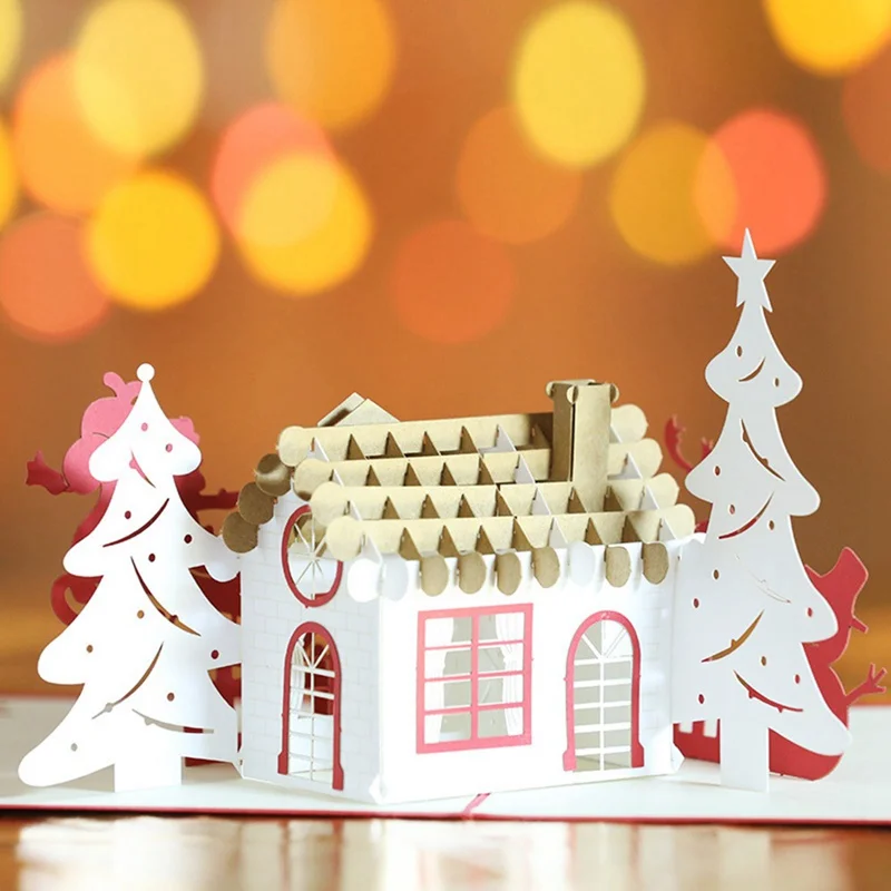 Merry Christmas Pop UP Cards with Envelope Stickers Laser Cut New Year Greeting Cards Gifts Card Handmade