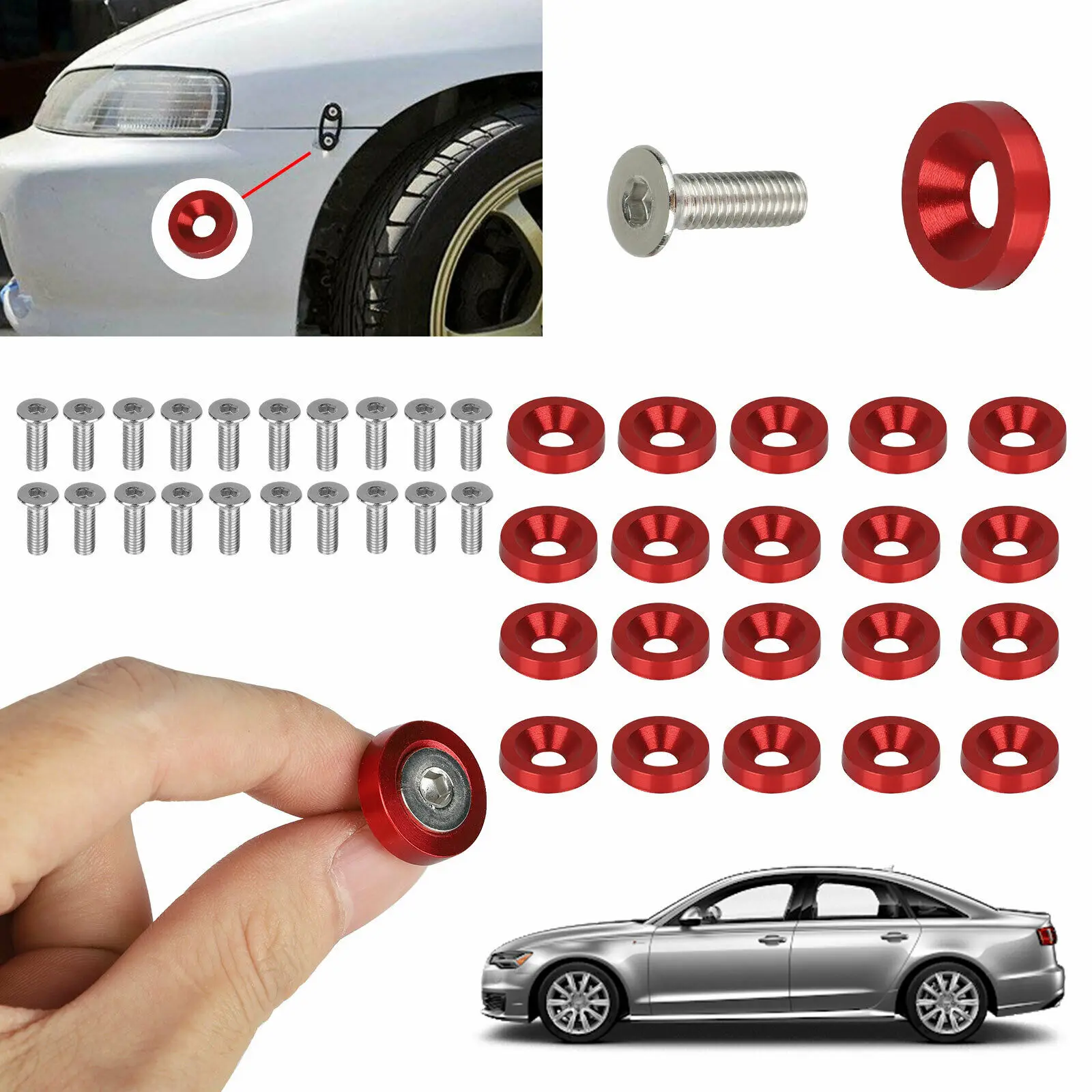 Прочный и практичный 20 шт красный CNC алюминиевый бампер крыло Шайба Болт