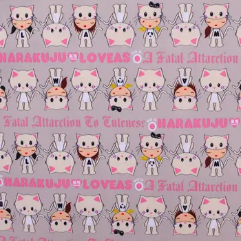 

230T Polyester/PVC coated Waterproof Fabric for bag,- Lovely cats on light grey background (width=140cm)