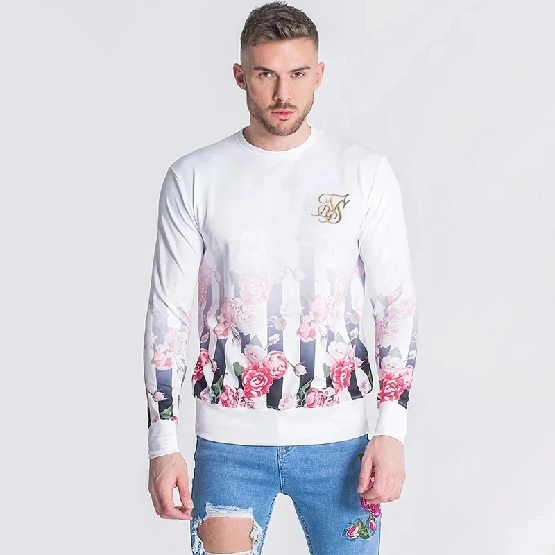 Футболка Siksilk мужская с длинным рукавом Модная приталенная рубашка шелковая