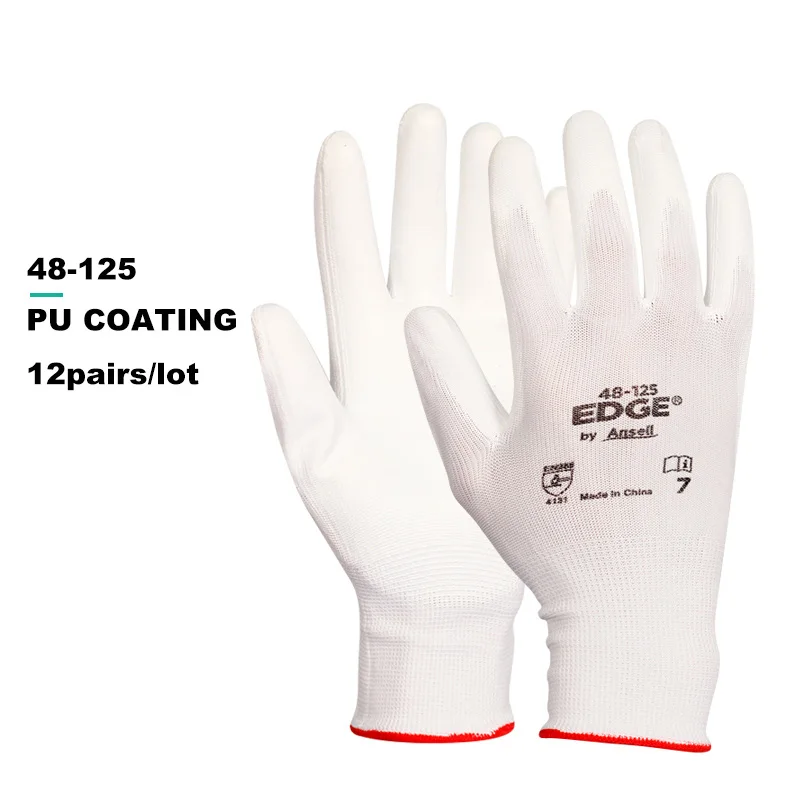 12 пар/лот рабочие перчатки износостойкие Нескользящие полиуретановые нитриловые с покрытием из полиэстера дышащие защитные перчатки Безопасность Рабочая - Цвет: 48-125 pu coating
