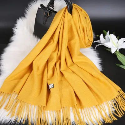 Brands Warm Cashmere Scarf Female Thick Soft Winter Poncho Brown Long Shawl Plaid Wrap For Women Tassel Stoles Lady Wool Scarfs - Цвет: Yellow