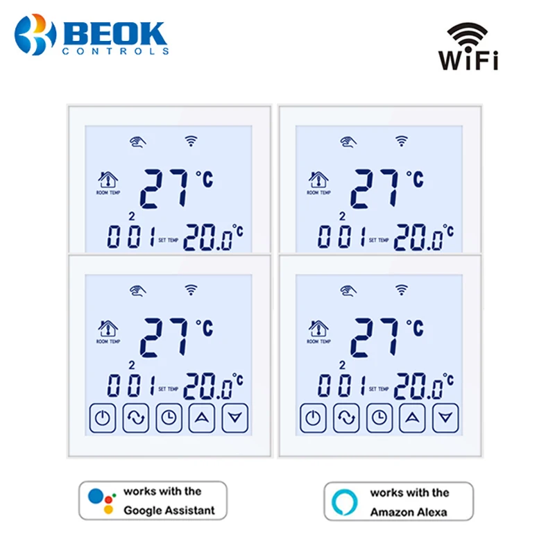 Beok 4 шт./упак. 220V термостат Wi-Fi система напольного отопления Температура контроллер 16A работает с Google Home, Alexa - Цвет: TDS23WIFI-EP-WW