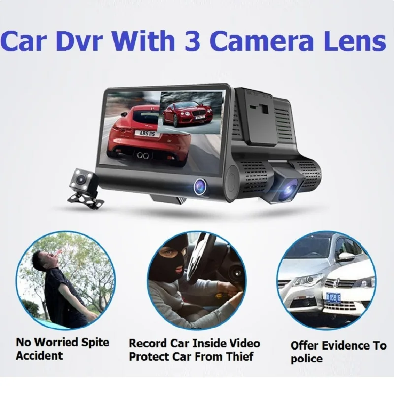 

Car DVR 3 Cameras Lens Dash Inside the carCamera Dual Lens With Rearview Camera Video Recorder Auto Registrator Dvrs Dash Cam