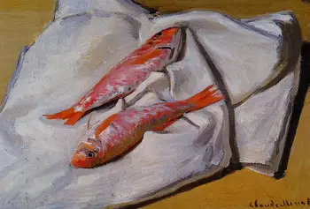 

Hand Painted Art Paintings by College Teachers - Still Life Red Mullets fish Claude Monet - Oil Painting on Canvas