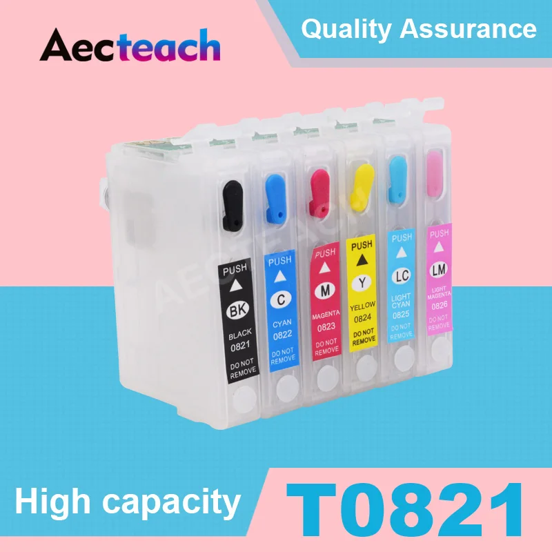 Aecteach 6 цветов пустой чернильный картридж для Epson T0821 для Epson Stylus Photo T50 R290 R295 R390 RX590 принтер