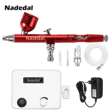 Наседал Аэрограф компрессор комплект Красного двойного действия пневматическая кисть краска пистолет макияж ногтей краска спрей пистолет татуировки тела краски автомобиля