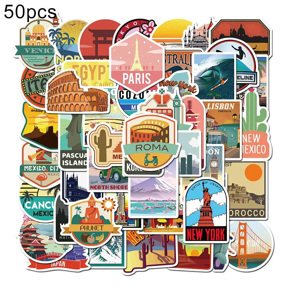 

50Pcs Mini Landscape Scenery Pattern Suitcase Scooter Notebook Stickers Decals