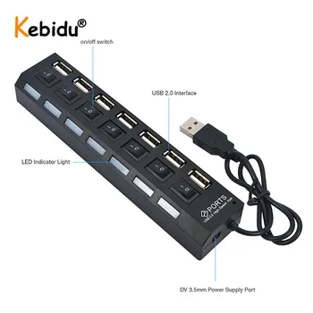 

Kebidu Multiple 4/7 Ports USB 2.0 Hub USB Splitter Hab Splitters With Power Adapter Computer Accessories Hub For PC