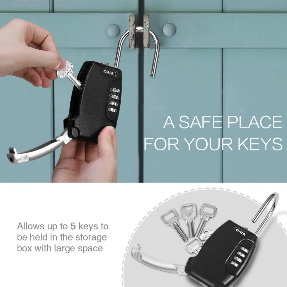 Koop ORIA Sleutel Opslag Lock Box Hangslot Sleutel Opslag Veiligheid Box Lock Wall Mount Indoor En Outdoor 4 Digit Waterdichte Hangslot