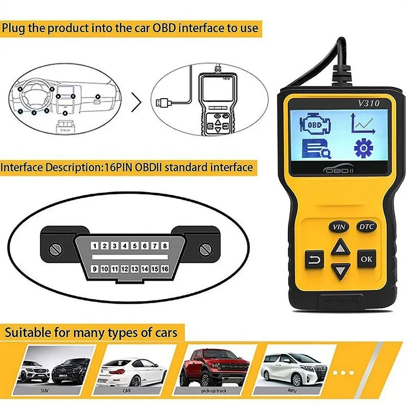 OBD2 V310 Автомобильный сканер неисправностей считыватель кодов автомобильный сканирующий инструмент прочный диагностический СБРОС