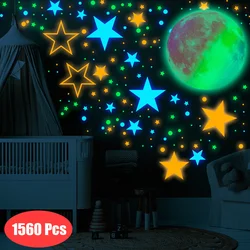 1560pcs Color Luminous Paste Pink Blue Star Dot Rainbow Moon Bedroom Children's Room Wall Ceiling Decoration Home