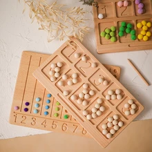 Planche à écrire en bois Montessori 0 9, machine numérique, Clip, perle, chiffres, apprentissage de la langue, jouets éducatifs, jeu de comptage