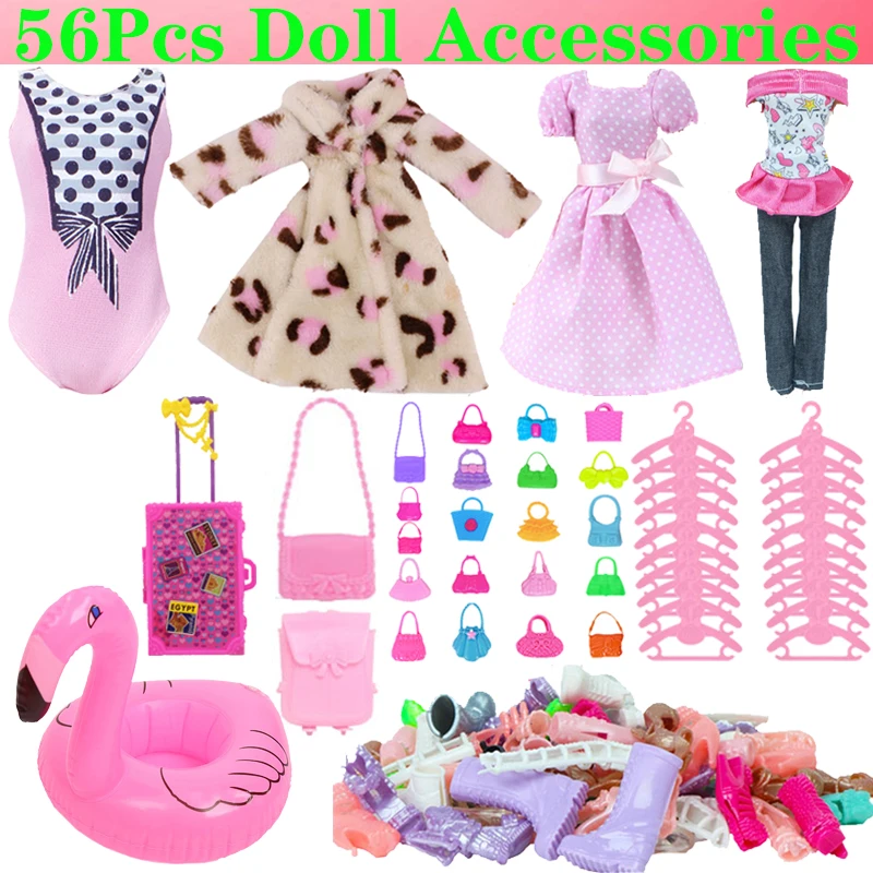 56Pcs Barbies Clothes Accessories FreeShipping=20Shoes+20Hangers+10Bags