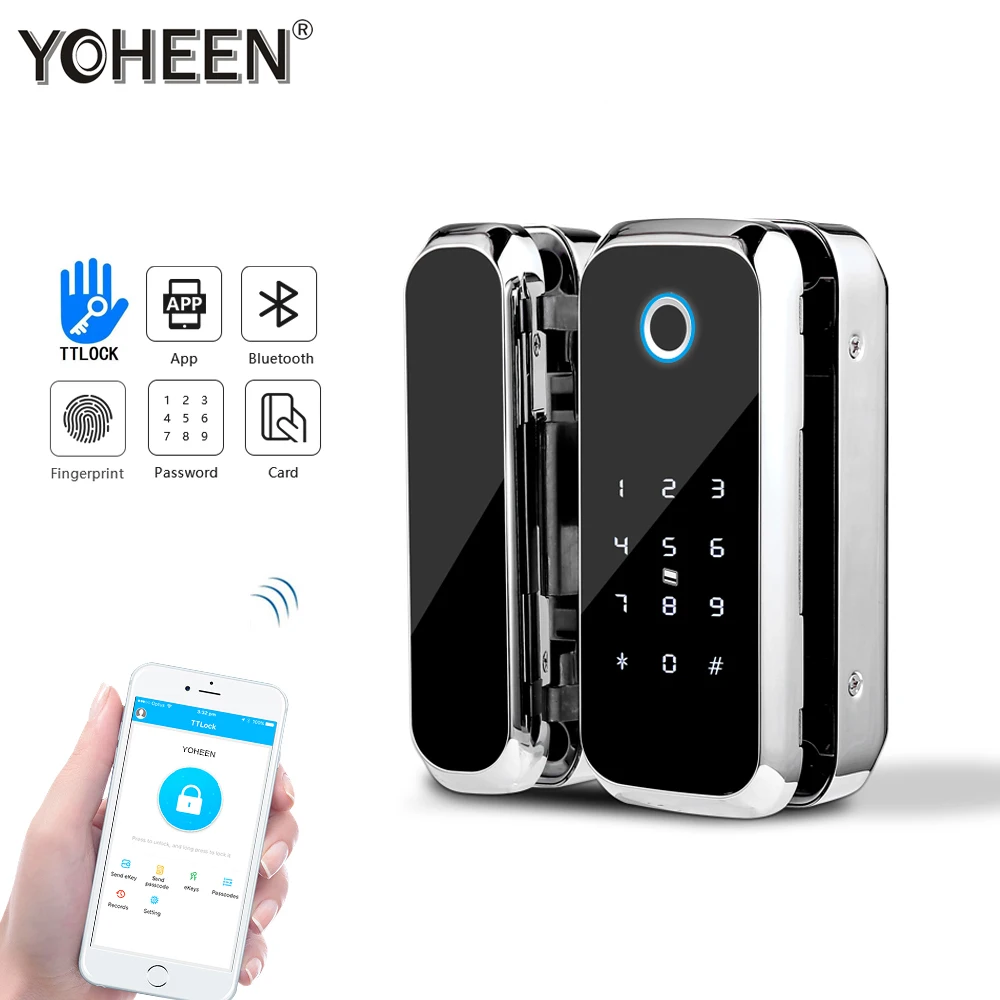 Yoheen WiFi Bluetooth TTLock APP отпечаток пальца стеклянная раздвижная дверь замок для офиса и