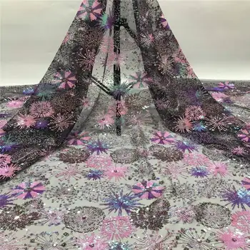 

Embroidered Tulle Fabric, Sequinsed Tulle Lace Fabric, African Net Lace Fabric Blue Pink Purple Beaded Lace Fabric A2252108