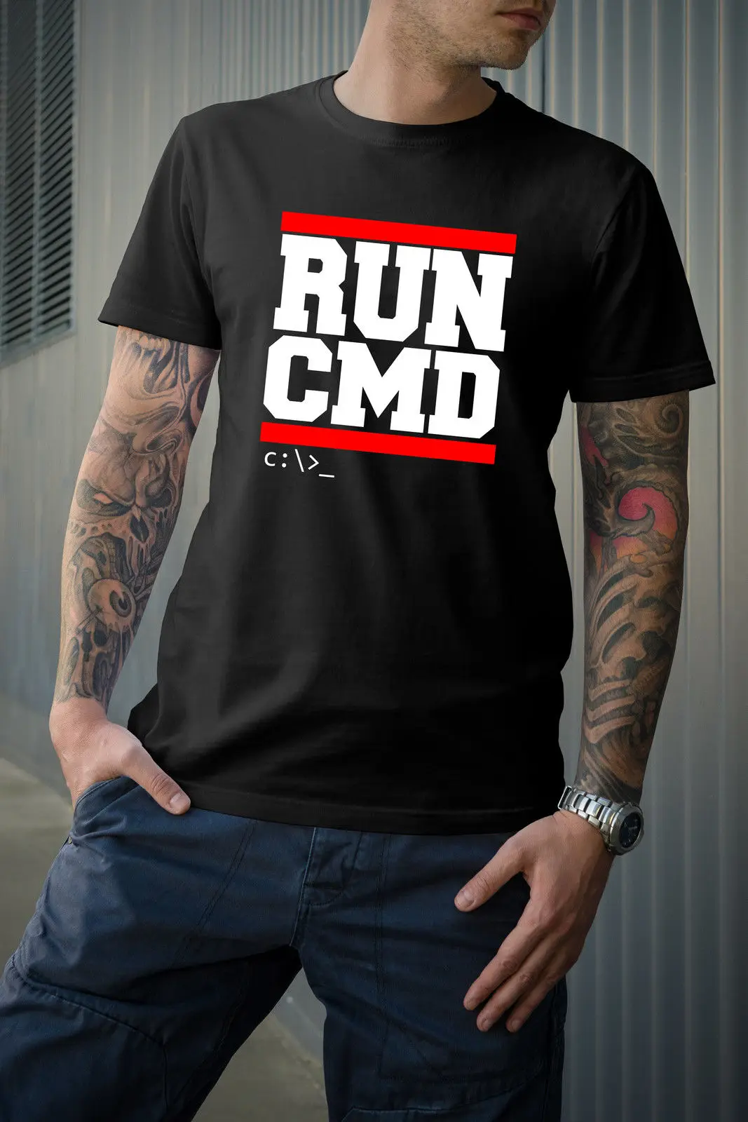 Run CMD футболка гик одежда Windows DOS 2019 Новая модная бренд хип хоп принт Мужская