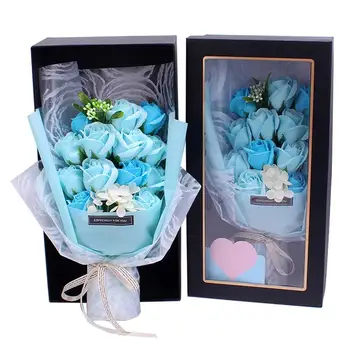 

1 Bouquet Artificial Soap Rose Flower Wedding Decor Creative Soap Rose Bouquet Gift Box Valentine Day Festival Romantic Gift