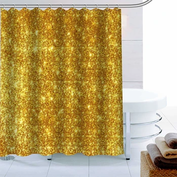 

Glitter Golden Lights Backgrounds Shower Curtain 12 Hook Polyester Fabric 3D Printing Bathroom Curtain Waterproof Bath Curtain