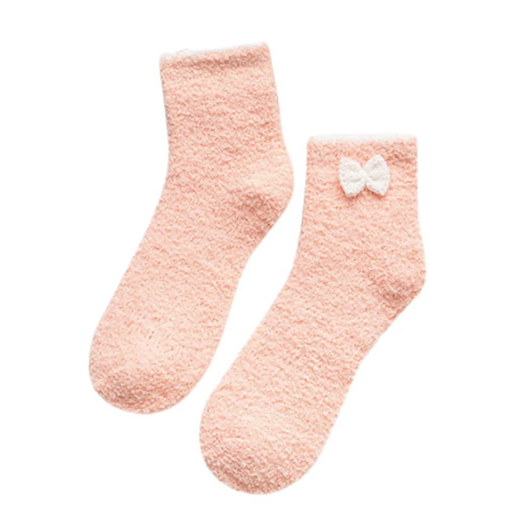 Новые популярные Женские однотонные милые носки большого размера очень мягкие теплые и удобные носки с бантиком из пушистой шерсти носки для носки, 50 - Цвет: As shown