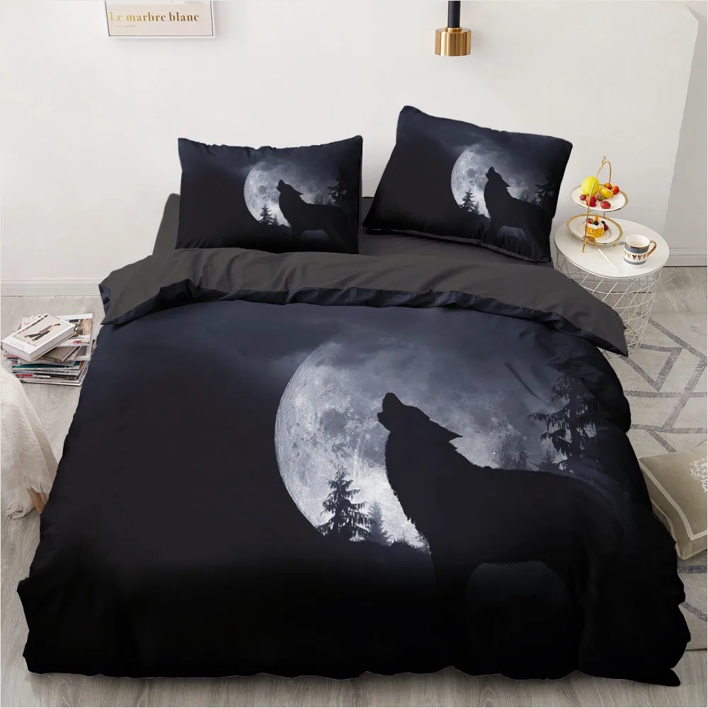 3D Black Bed Linen Custom Design Wolf Quilt Cover Sets Pillow Sham 203*230cm Full Twin Double Super King Size Animal Beddings | Дом и сад