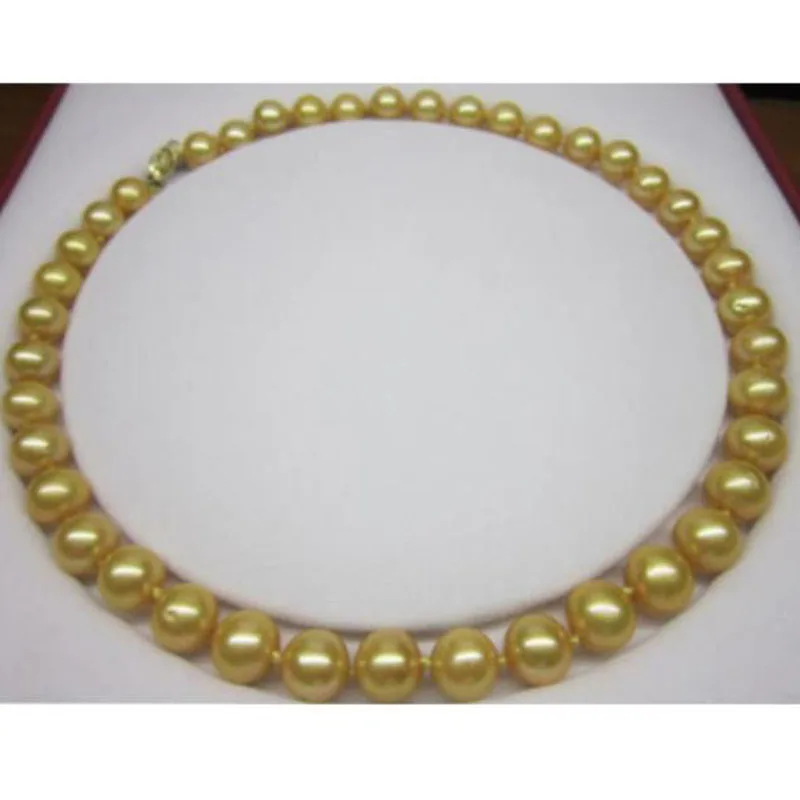 

GORGEOUS 11-11-12mm freshwater GOLD PEARL NECKLACE 18INCH 925silver jj