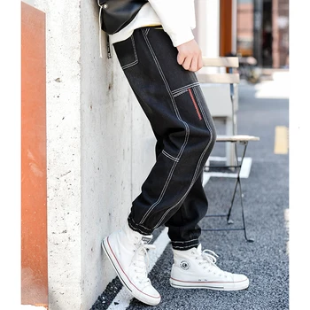 

2019 Autumn And Winter New Youth Pop Casual Pants Pants Stitching Loose Fashion Large Size Jeans Black / Sky Blue S-5XL
