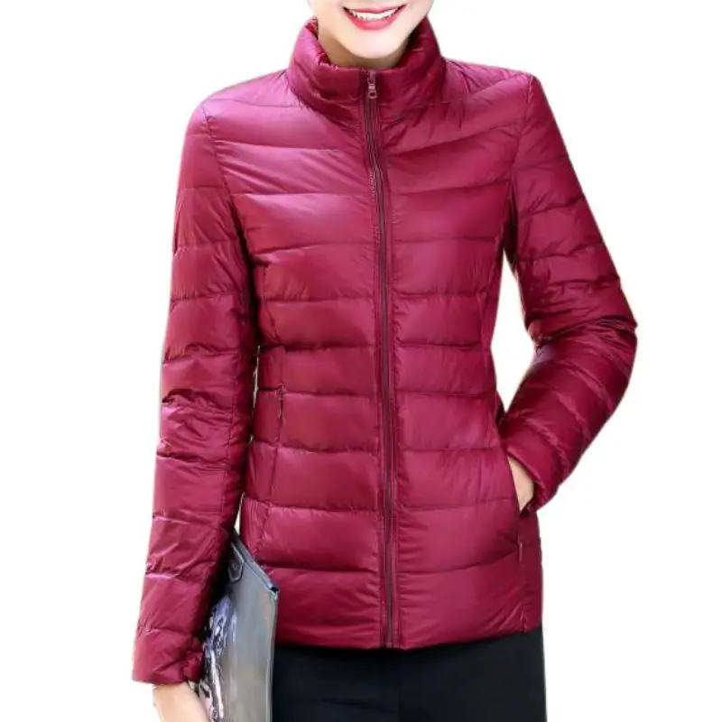 Осенняя зимняя женская куртка с длинным рукавом, хлопковая куртка со стоячим воротником, однотонная повседневная короткая куртка-светильник на молнии. w