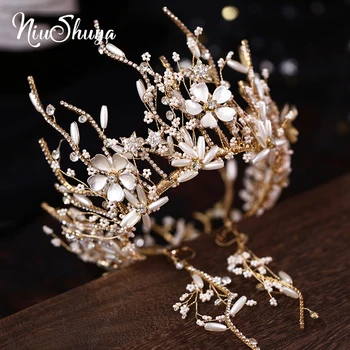 

NiuShuya Fashion Handmade Round Princess Crown Tiaras Princess Beads Pearl Wedding Bridal Hair Accessories Hair Jewelry